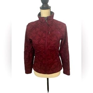 North Face Maroon Apex Floral Soft Shell Jacket Coat Sz XS w/ Pinhole Flaw